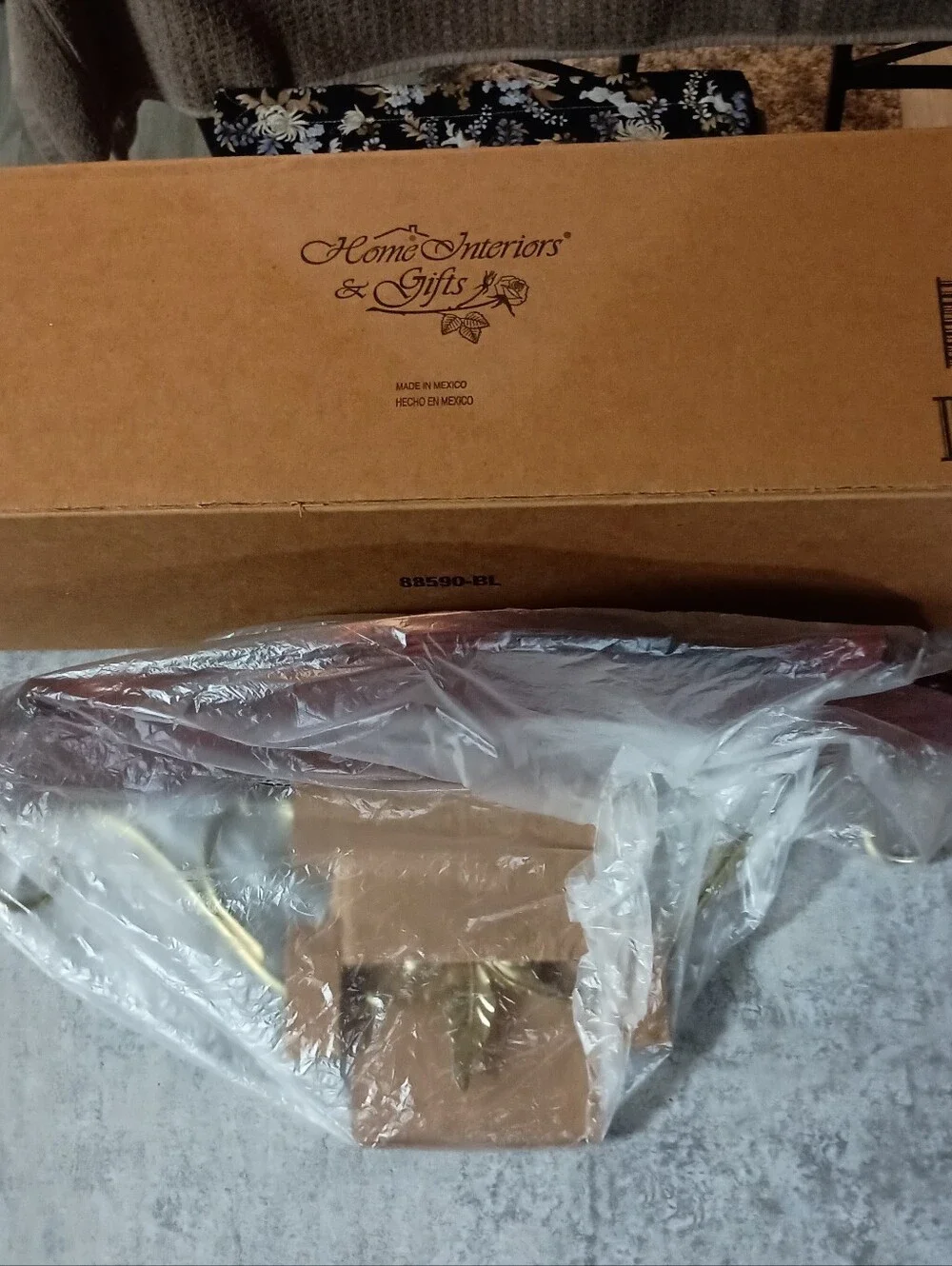 Home Interiors Wood and Ornate Gold Wall Shelf - Brown and Gold -  New In Box